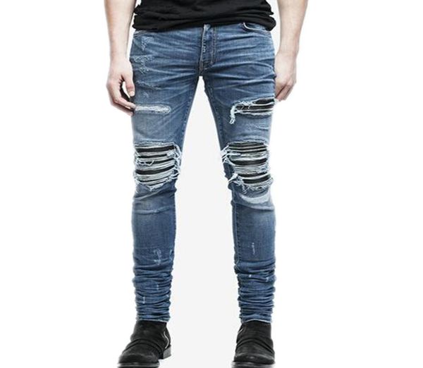 

wholemen039s jeans summer ripped skinny biker jeans destroyed frayed slim fit denim pants pencil pants regular fashion7168422, Blue