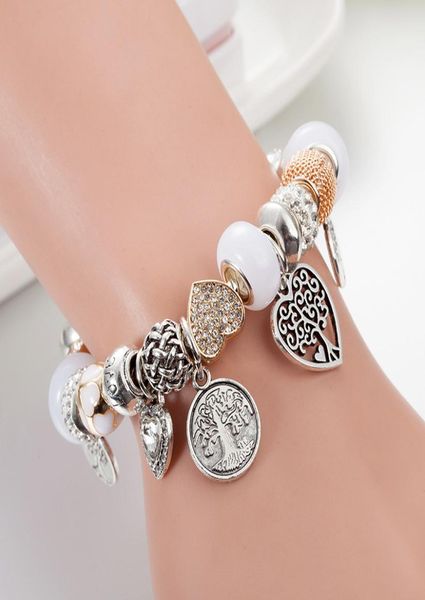

925 silver plated tree of life pendant charms bracelet set original box for chain diy beads ds charm bracelets for women girls1634530, Golden;silver