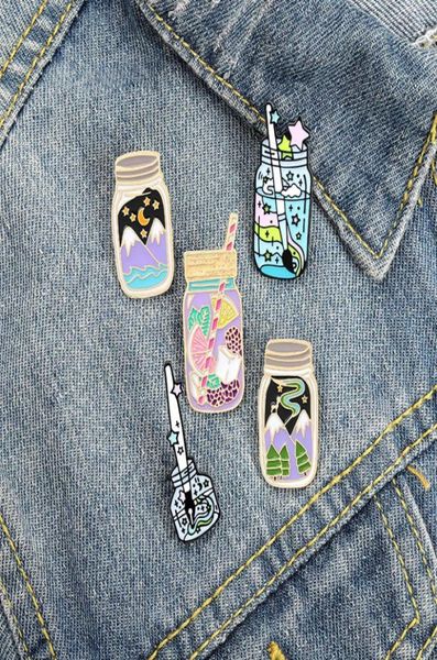 

20pcslot oil drop enamel cup ink bottle pins cartoon fruit tea drink bottle brooch sky mountain star moon brooch accessori3626731, Gray