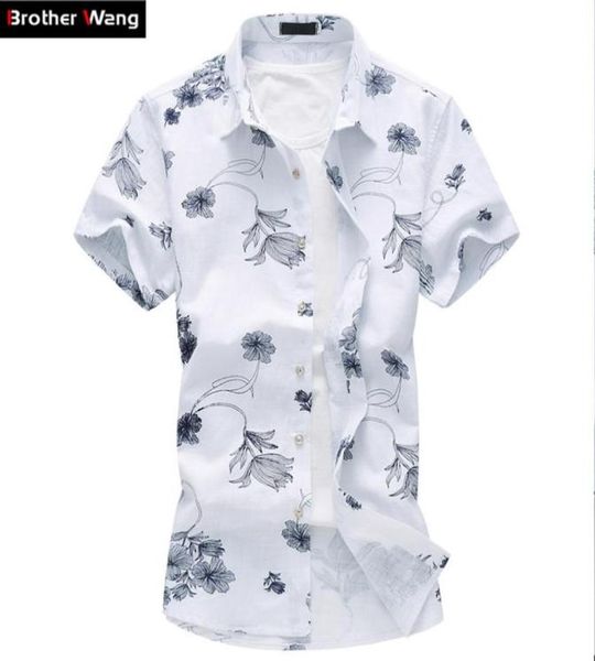 

summer new men039s linen shirt 2020 fashion casual male short sleeve flower shirt large size brand men039s clothing 5xl 6xl 4775300, White;black