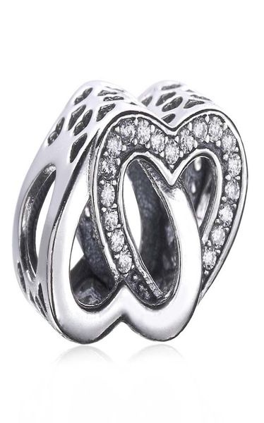 

new 100 real 925 sterling silver charm openwork entwined love heart with crystal beads fit women gift european bracelet diy jewel3405814, Black