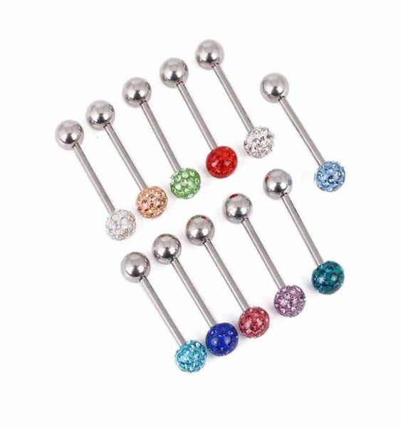 

50pcs shippment body piercing jewelrycrystal tongue ring barnipple barbells mix colors8293985, Silver