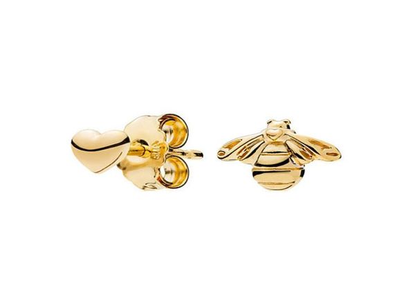 

luxury fashion new 14k yellow gold stud earrings for 925 silver bee and heart earring gift box set for women girls1581436, Golden;silver