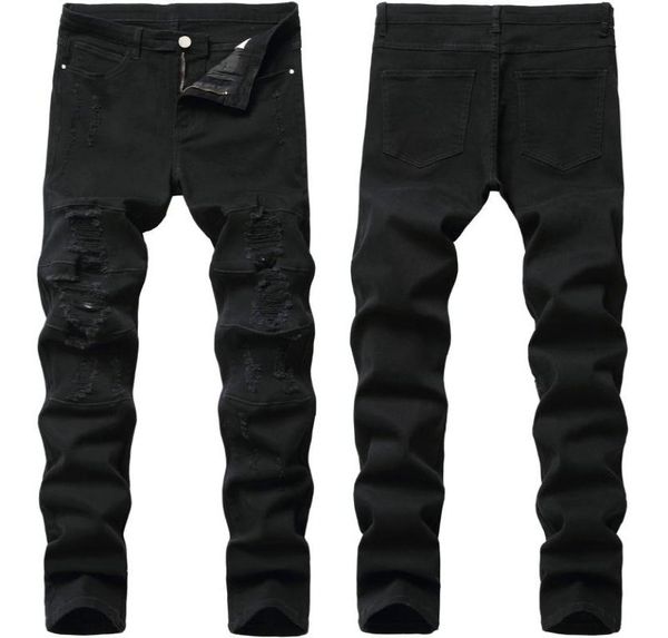 

black jeans men039s pants fashion streetwear holes washed men denim pants 2020 new feet stretch male straight slim ripped jeans9403433, Blue