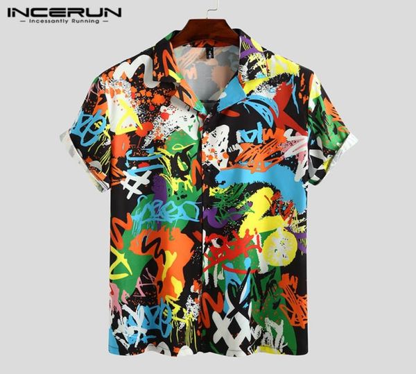

summer men printed shirt short sleeve turndown collar streetwear chic loose mens hawaiian shirts 2020 vacation camisa incerun153619601802, White;black