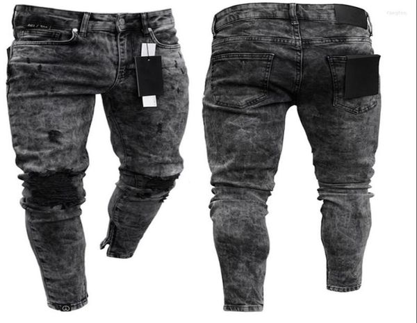

men039s jeans men39s sweatpants hole pants casual foot zipper male ripped skinny trousers black biker pencil long4882678, Blue