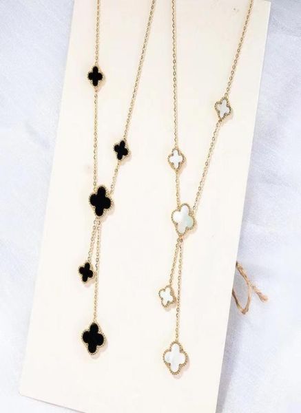 

double side clover pendant necklace white black red flower jewelry for women gift4102840, Silver