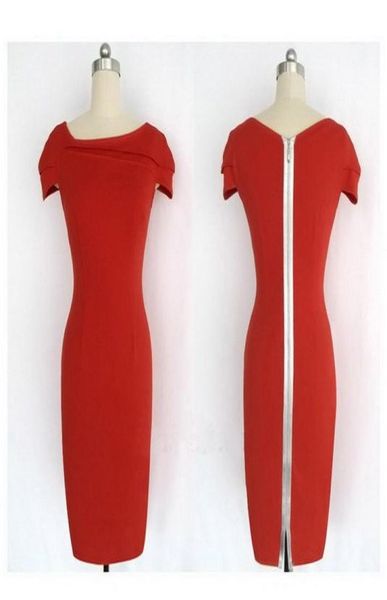 

office ladies elegant dress short sleeved back zipper cotton tunic sheath bodycon pencil dresses6767178, White;black