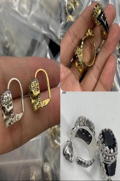 

antique engraved black gem designed women dangle earrings skull 18k gold plating ladies earring studs designer jewelry mcq699942558, Silver