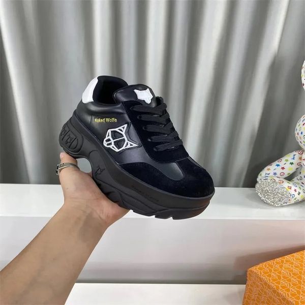 

casual shoes 2023-sneaker leather sneaker designer women platform shoes fashion breathable increase sporty size 35-40, Black
