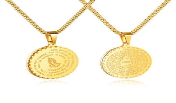 

vintage mens coin pendant necklaces hip hop gold link chain titanium steel round scripture necklace for men women statemenet jewel6241504, Silver