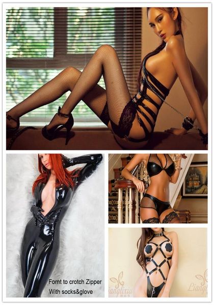 

black leather costume pvc costumes lingerie pole dancing erotic latex catsuit black latex leather2756591, Red;black