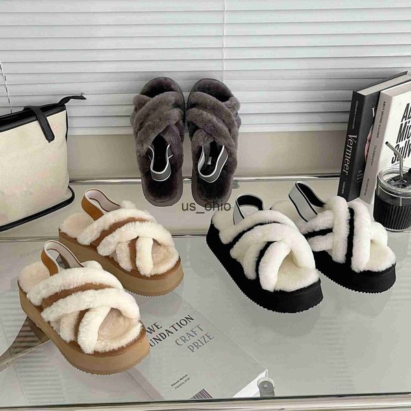 

slippers fluffy women plush fur house slippers sandals fashion nonslip indoor boots female for home use luxury thick flats outdoor shoes j23, Black
