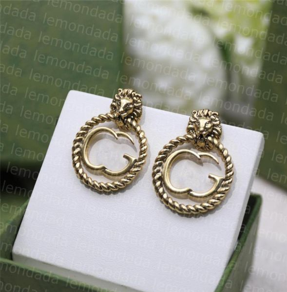 

designer charm earrings women double alphabet earring lion head ornaments retro style ladies gorgeous annivesary gifts ears jewelr1395334, Golden