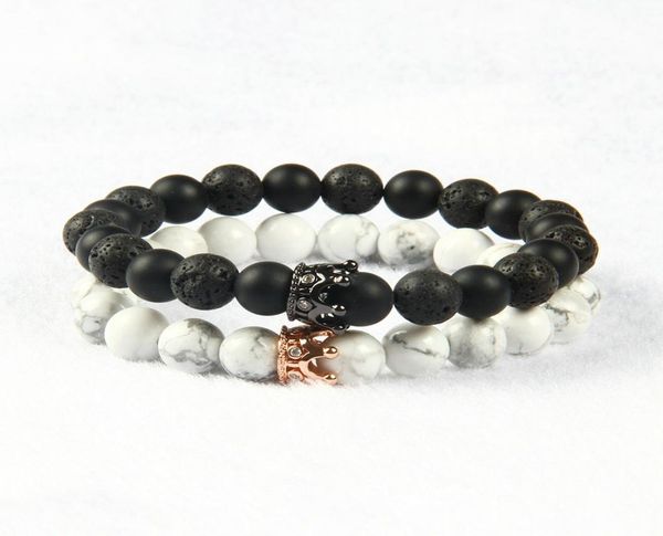 

couple jewelry whole 10 sets 8mm natural stone with micro pave cz crown bracelet for love6960367, Golden;silver