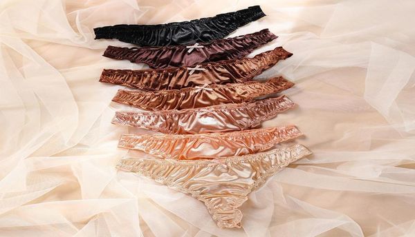 

women039s panties luxury french style gstring ruffles satin women039s underwear low waist glossy european size ice silk sex1158830, Black;pink