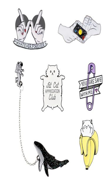 

cute enamel pin lonely astronaut and blue whale fat cat badges brooches starry sky po lapel pin whatever forever jewelry gift1785674, Gray