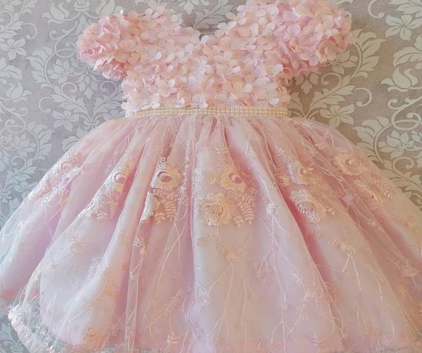 

luxurious lace pearls flower girl dresses hand made flowers pink little girl wedding dresses vintage communion pageant dresses gow5541116, White;blue