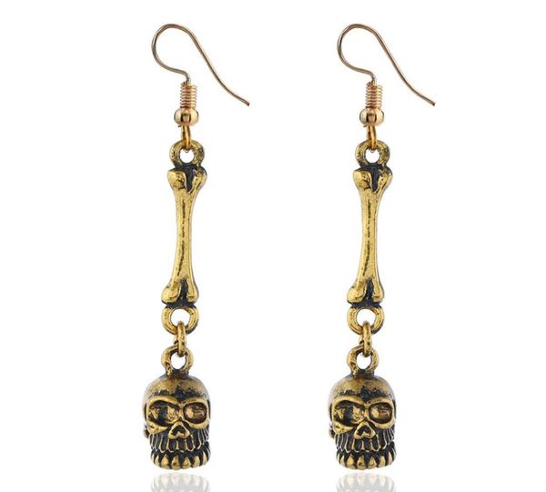 

antique gold silver skeleton dangle earrings for men women hip hop young halloween party jewelry european american selling ear1369901