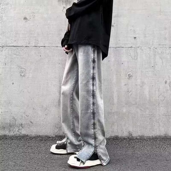 

designer casual jeans colored washed jeans men's fashion ins high street hiphop pants fashion vibe zipper straight leg pants, Blue