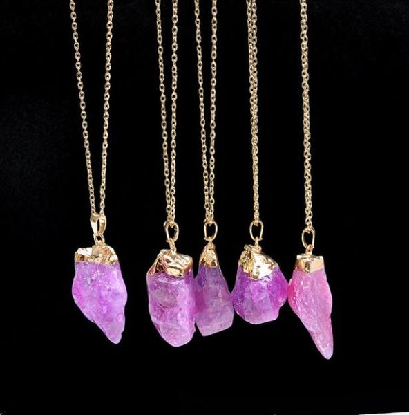 

natural crystal irregular raw stone phnom penh single ring pendant necklace sweater chain accessories jewelry for men and women3532098, Silver