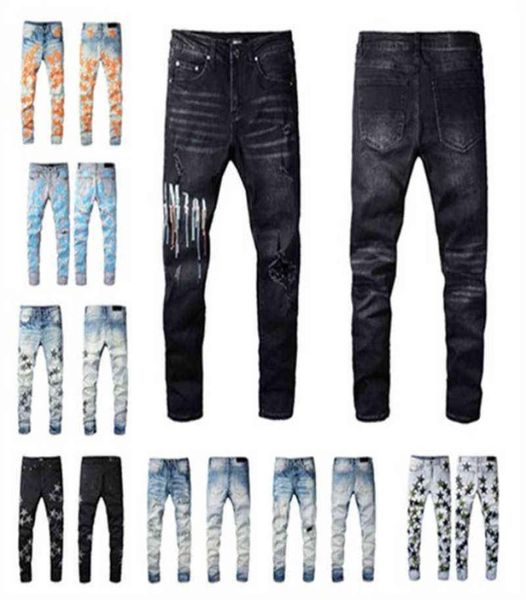 

designer jeans mens denim embroidery pants fashion holes trouser us size 2840 hip hop distressed zipper trousers8123037, Blue