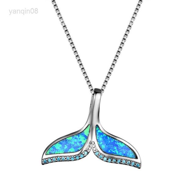 

pendant necklaces 925 sterling silver necklaces blue opal ocean sea fish whale's tail mermaid pendant necklaces women jewelry hkd230712