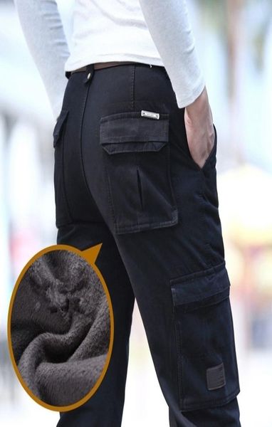 

men039s fleece warm winter cargo pants military tactical pants male causal straight thick cotton army baggy joggers trousers 296757255, Black