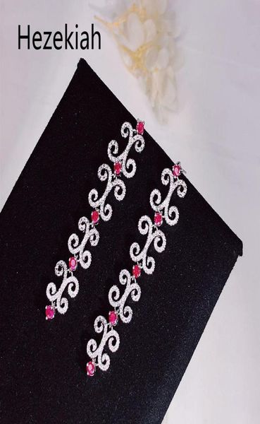 

hezekiah 925 tremella needle noble earrings long section shiny long section red zircon eardrop luxurious dance party 2583888, Golden
