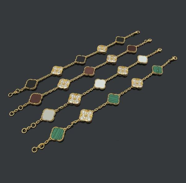 

charm bracelets designer jewellery vc letter carved five fourleaf flowers between the diamond red agate bracelet 18k gold 925 sil1458495, Golden;silver