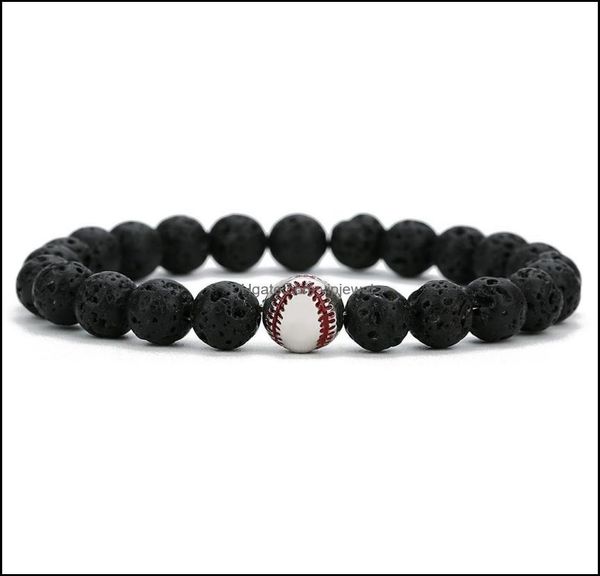 

charm bracelets copper baseball ball charms strand bracelet 8mm black lava stone beads volcano diy essential oil diffuse dh22576932, Golden;silver