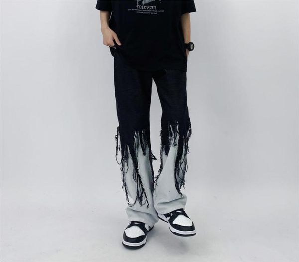 

men039s jeans men high street hip hop contrast color tassel loose korean fashion clothing y2k pants loosemen039s9900267, Blue
