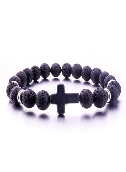 

fashion 8mm natural black lava stone beads cross bracelet diy volcano rock essential oil diffuser bracelet for wome9473359
