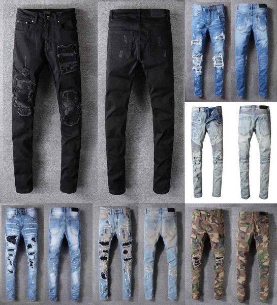 

designers luxurys jeans distressed france fashion pierre straight men039s biker hole stretch denim casual jean men skinny pants5206848, Blue