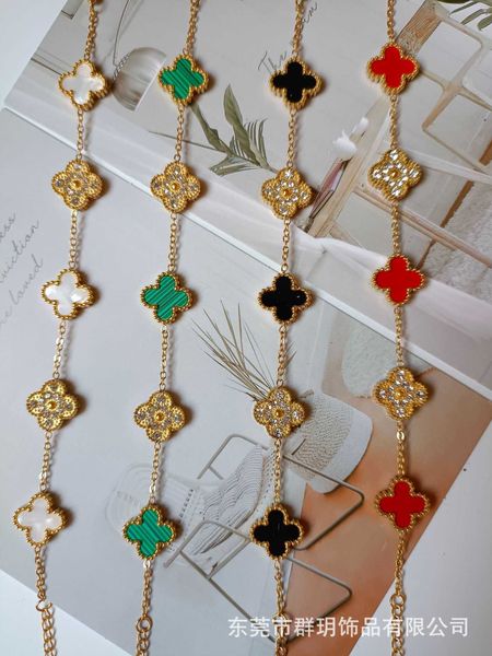 

popular double-sided shell lucky five flowered four-leaf clover bracelet is luxurious and fashionable, Golden;silver