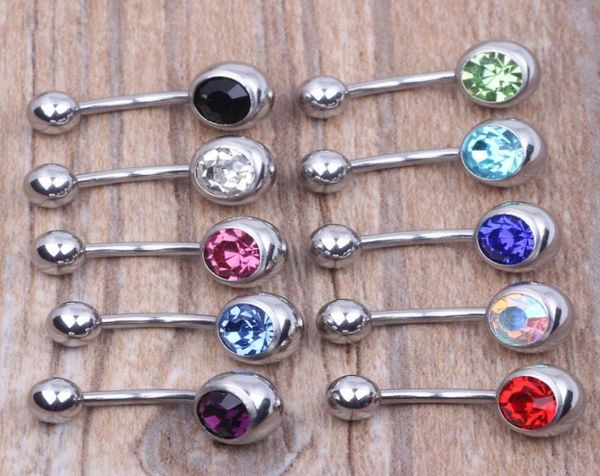 

316l surgical steel single crystal rhinestone belly button navel bar ring piercing 50pcslot 5851710, Silver