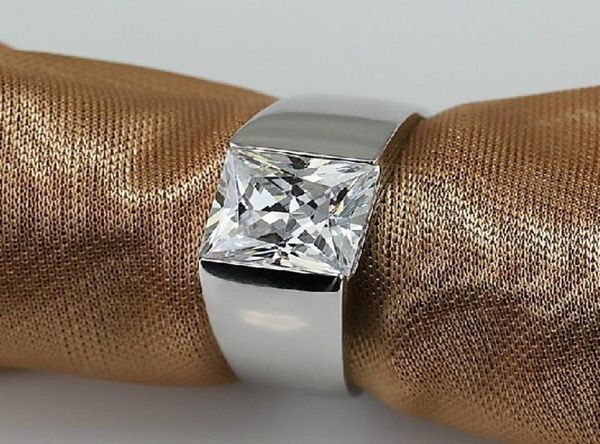

solitaire male princess cut 3ct diamond ring 925 sterling silver jewelry moissanite engagement wedding band rings for men gift 2012735492, Slivery;golden