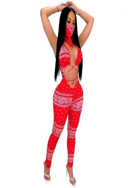 

zoctuo bandana scarf print jumpsuits for women hollow out with mask playsuit 2020 new fashion bandage women jumpsuit15554045, Black;white