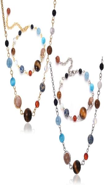 

earrings necklace design 9 planets in solar system beaded stones link chain necklaces bracelets jewelry set8183477, Silver