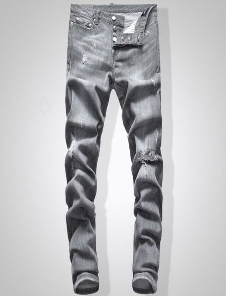 

grey jeans men slim fit denim solid color hip hop streetwear biker jeans 7442354120, Blue