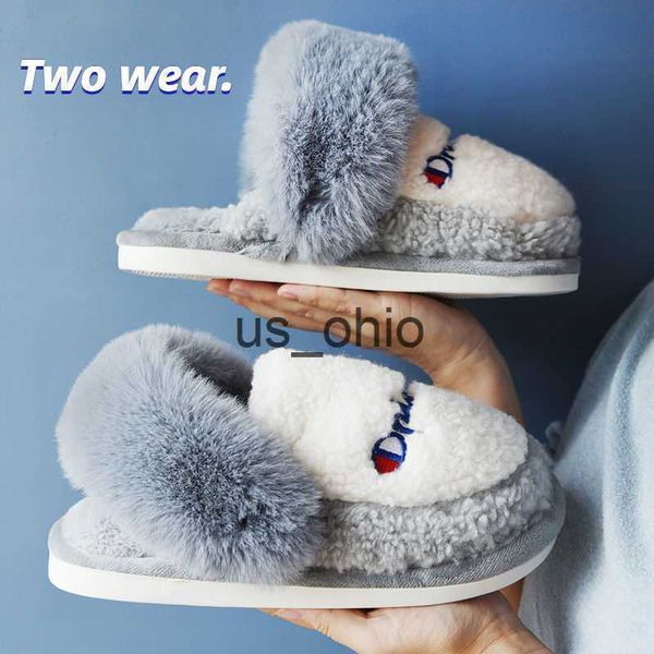 

slippers oraqwlj winter slippers for men big size 50 51 furry slippers female home platform plush warm luxury brand indoor shoes fashion j23, Black