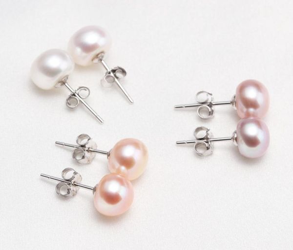 

2017 classic freshwater stud pearl earringswhite pink purple black natural pearl jewelry wedding gift earrings for886467455, Golden;silver