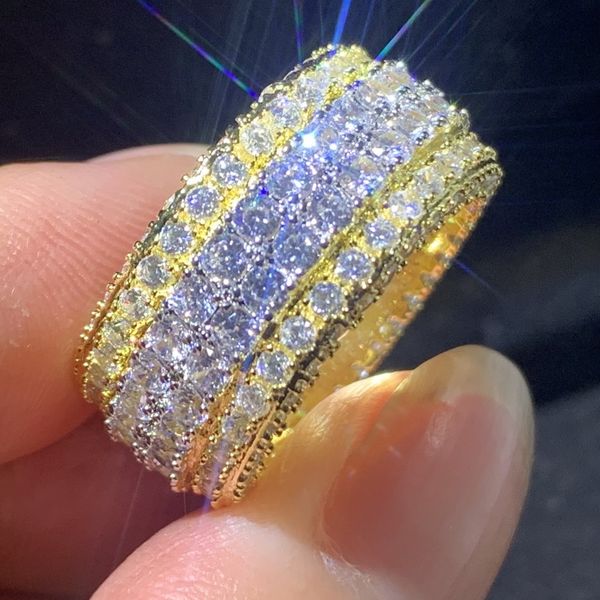 

2023 sell wedding rings luxury jewelry 925 sterling silver full round cut white z cz diamond gemstones party handmade women engagement band, Slivery;golden