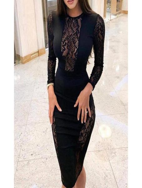 

black lace patchwork elegant women long sleeve o neck slim dress vestidos ladies harajuku party dress banquet sj4956m5585794, Black;gray