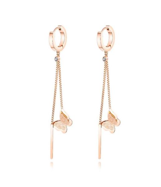 

hoop huggie selling women classicsal rose gold color plated cubic zircon inlaid butterfly pendant push back earrings1272077, Golden;silver