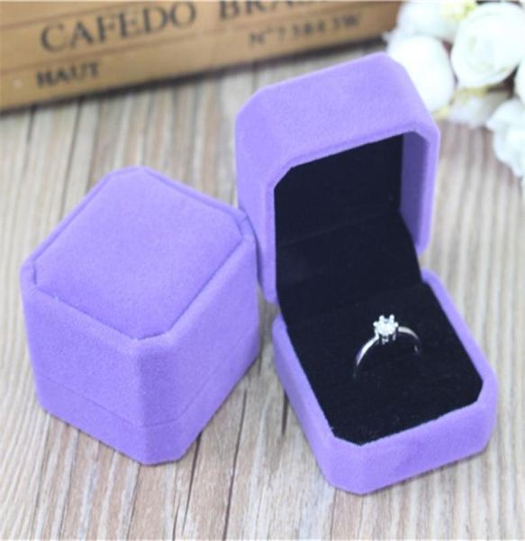 

whole 12pcslot 5554cm fashion octagonal purple velvet jewelry ring packaging box earring display wedding ring gift box9409445, Black;white