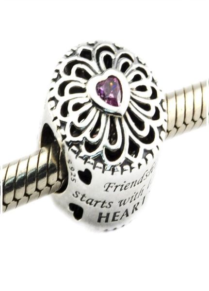 

love friendship charms beads authentic 925sterlingsilverjewelry pink crystal flower heart bead for diy brand bracelets making a4862398, Black