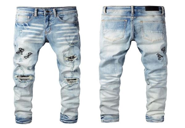 

2022 fashion new men jeans cool mens distressed ripped jeans designer straight motorcycle biker causal denim pants streetwear styl1765362, Blue