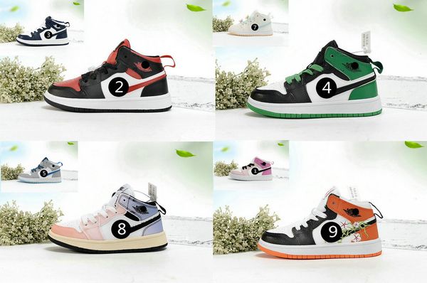 

2023 new kids basketball sneakers 1 mid black fire red (gs) boy and girls sports sneakers mid armory navy 1s high lucky green authentic shoe