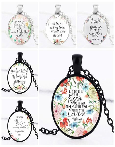 

new scriptures flower necklaces for women men religion bible letter glass cabochons pendant chains fashion girls jewelry gift5210133, Silver